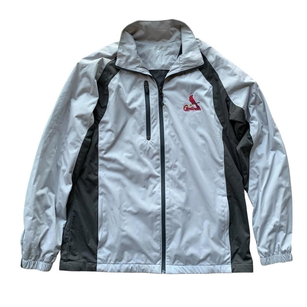 St Louis Cardinals Antigua MLB Track Jacket Embroidered Gray Silver Size Large